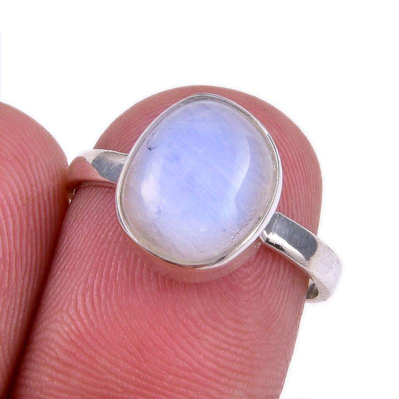 Natural Rainbow Moonstone Gemstone 925 Solid Silver Jewelry Ring Size 6.5 V4i76