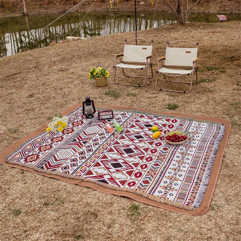Bohemian Picnic Blanket Outdoor Camping Mat Waterproof Ground Cover 4-6 People Acrylic Fabric 130x180cm