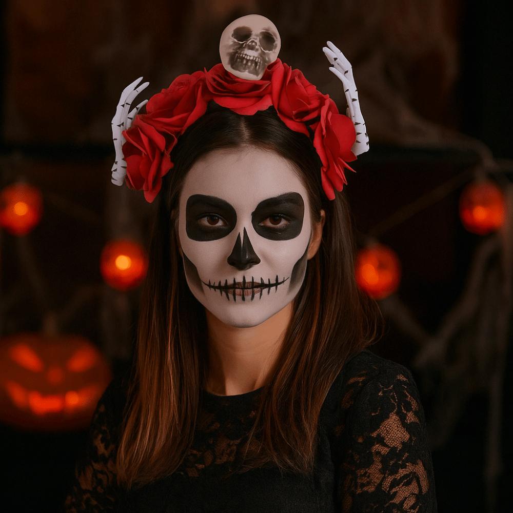 Skull Branch Hair Hoop Rose Flower Halloween Flower Crown Gifts Halloween Headband Ghost Festival