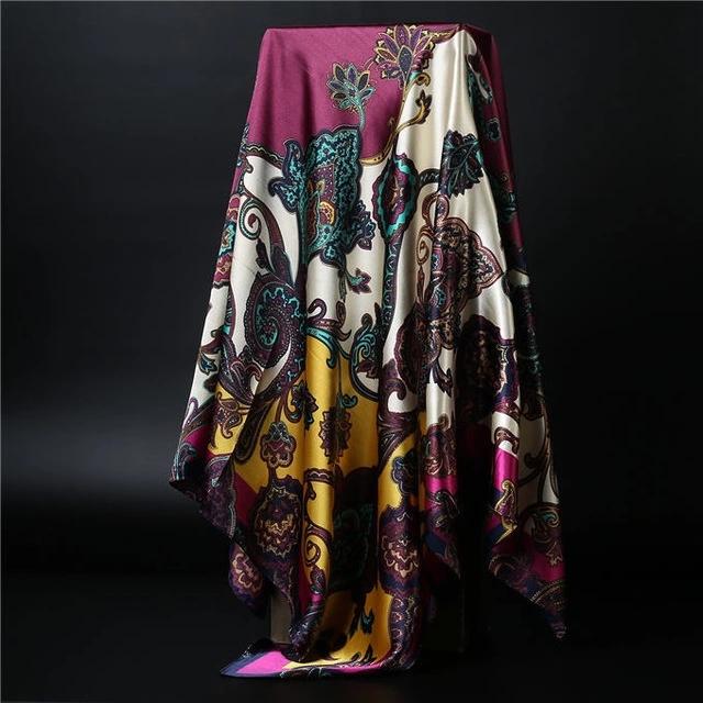 90*90cm Square Silk Scarf Women Shawl Print Satin Hijab Female Luxury Brand Square Lady Muffler Coverchief Bandanna Pareo Girl