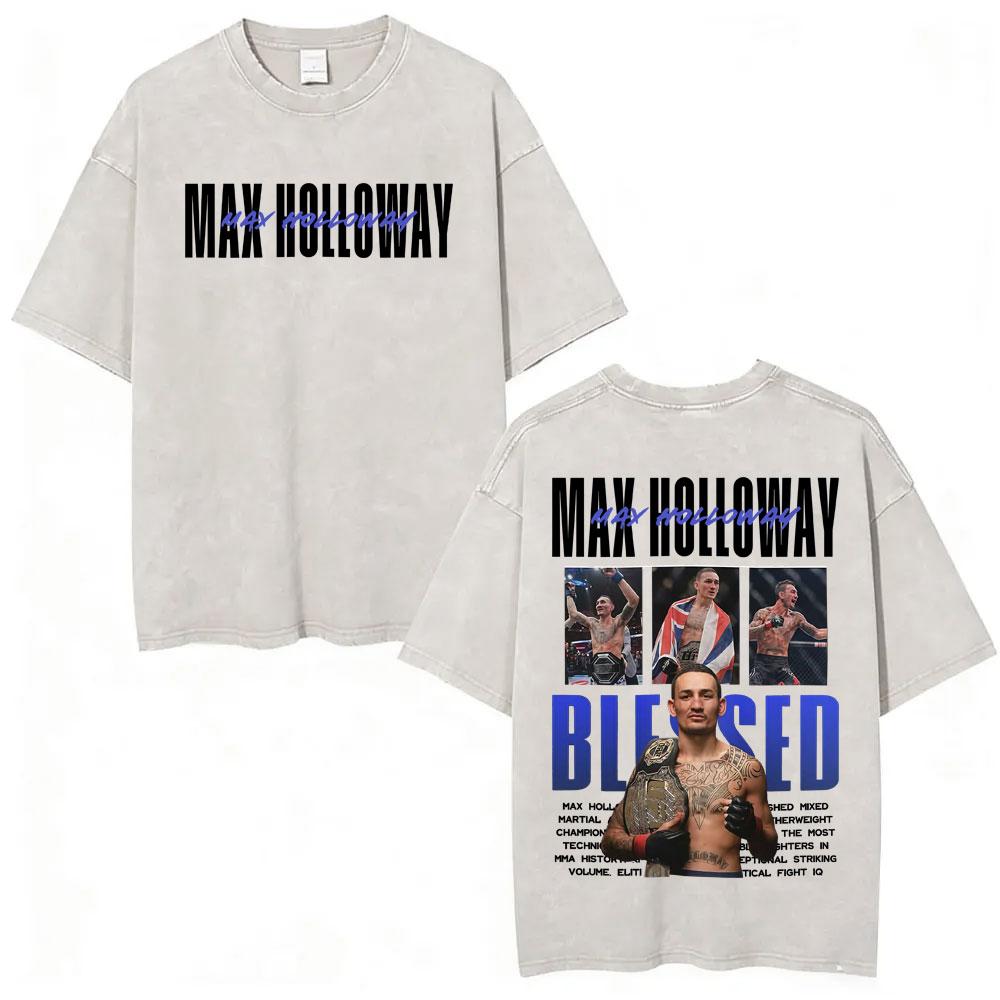 Ограниченная серия Мужские и женские футболки Max Holloway Blessed Retro Washed Мужские и женские Эстетика насилия Оверсайз футболка Летние топы Уличная одежда Футболка