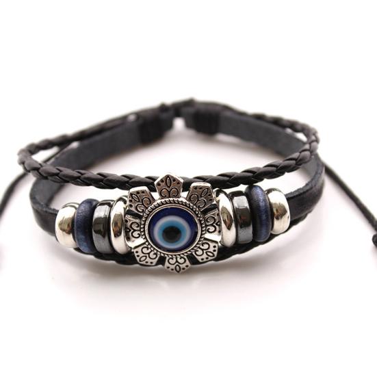 Faux Leather Bracelet Bohemian Multilayer Beads Vintage Geometric Decorative Gift Men Women Turkish Evil