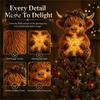 Rustic Farmhouse Holiday Decor Highland Cow Glowing Star Tree Topper, Lighted Christmas Decoration with Topper Warm LED, Battery Operated Ornament for