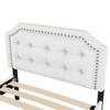 90*200 cm Low Bed, Upholstered Bed, Nightstand Upholstery with Decorative Rivets, Double Drawers, Light Beige