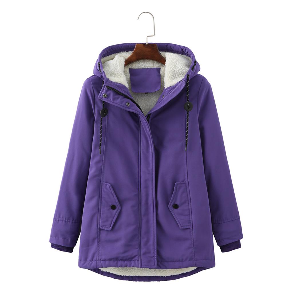 Women's Fashion Solid Colour Autumn And Winter Hooded Warm Padded Cotton Coat Jacket