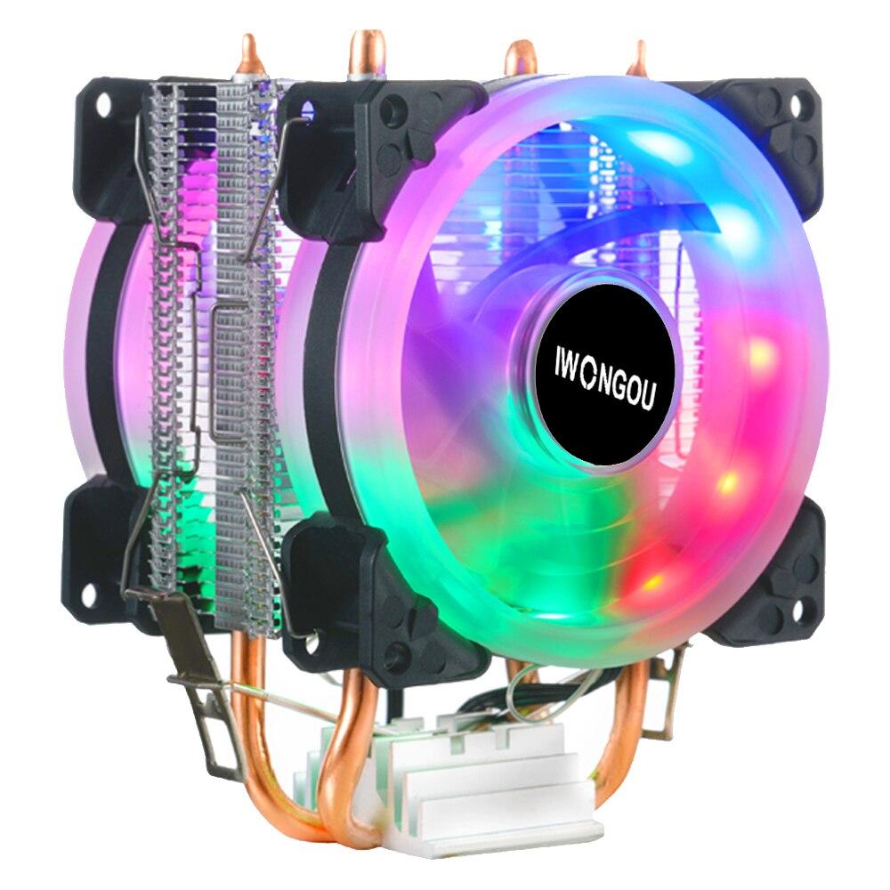 IWONGOU X99 Processor Cooler LGA2011 2 Heatpipes Radiator 90mm RGB Fan 3Pin Cooling CPU for Intel LGA 2011/1366/1700/AMD/1156