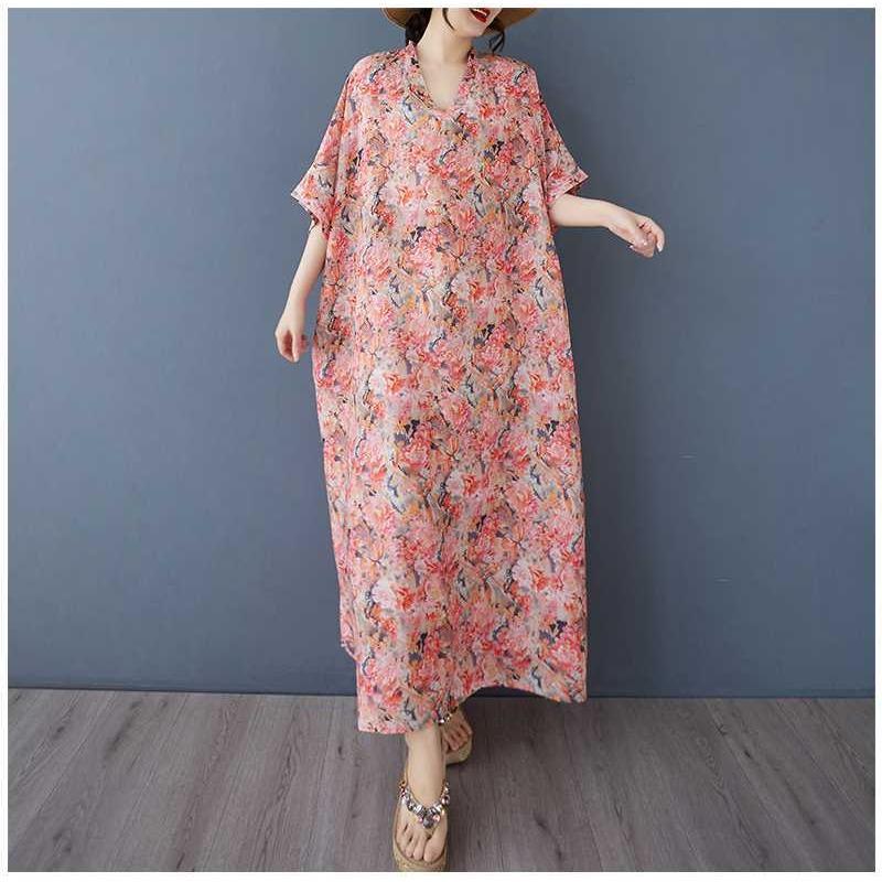 Women's Vintage Long Dress with Cotton and Linen Patterns
