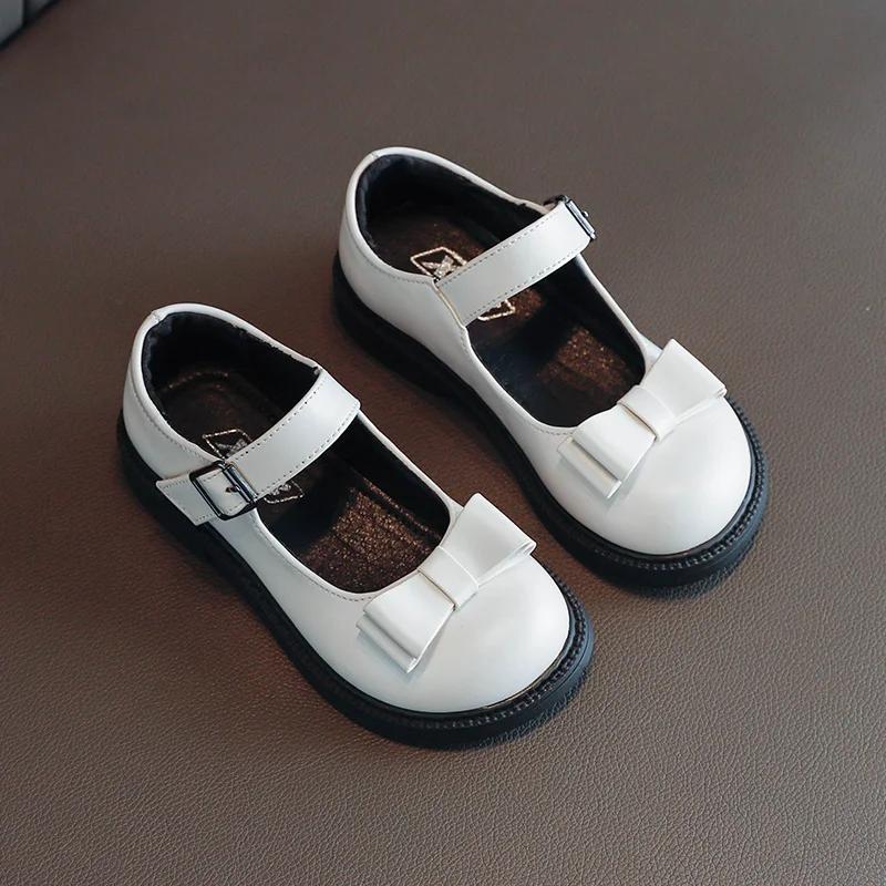 Детские кожаные туфли простые черные школьные туфли для девочек для выступлений модные повседневные универсальные детские туфли принцессы на плоской подошве мягкие