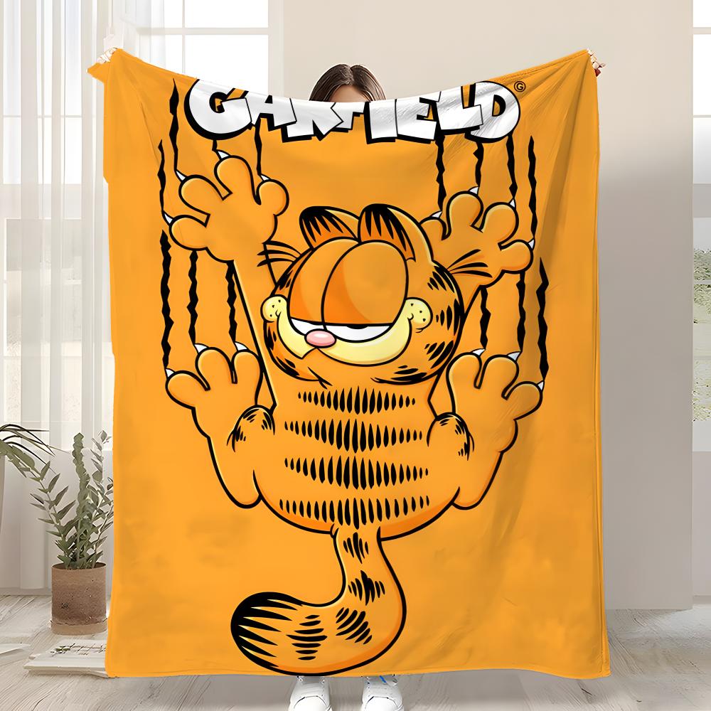 YELLOW CAT Garfield Throw Soft Coral Fleece Blanket 310gsm Fluffy Warm Throw for Sofa Bed Couch Bedroom Decor
