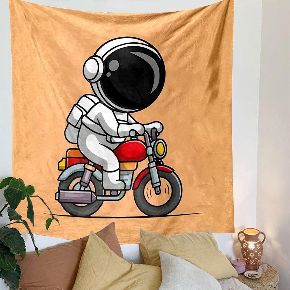 Astronaut Riding a Red Motorcycle Patterned Tapestry Decorative Wall Hanging, Home Bedroom Living Room Decor