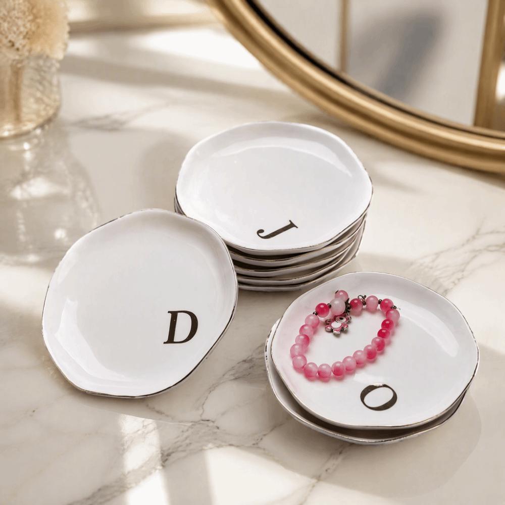 A-Z Monogram Letter Ring Dish White Decorative Ring Holder Plate Blogger's Recommendation