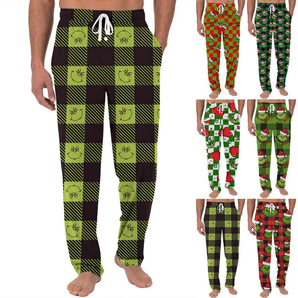 Men's Knitted Fashionable Printed Pocket Casual Pants Pajama Pants