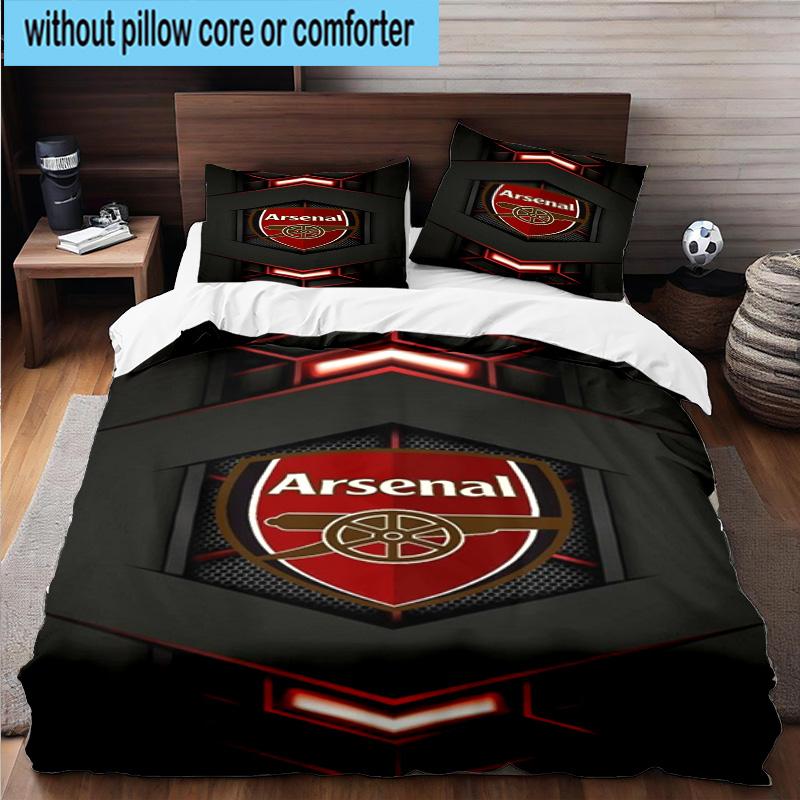 3pcs Arsenal Football Club Crest Printed Bedding Set Duvet Cover Closure Includes 1 Duvet Cover & 2 Pillowcases Bedding Sets Home Decor Gifts