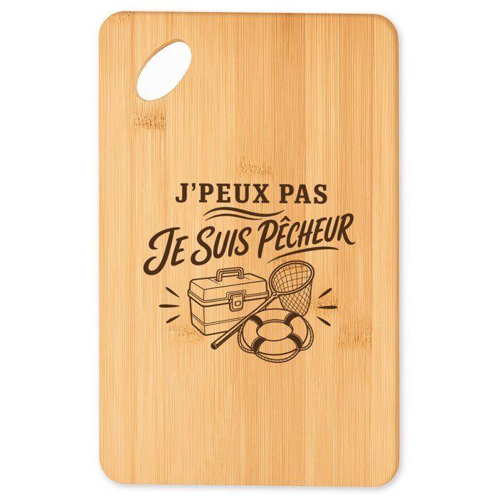 Planche à Découper J’peux pas je suis Pêcheur J'peux pas minimaliste | Plateau Apéro en Bambou Gravé 30 × 20 cm | Cuisine Barbecue
