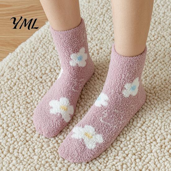 Thickened Fluffy Winter House Socks Coral Fleece for Women, Soft Thermal Crew with Non-Binding Comfortable Daily Wear Top, Fuzzy Sleep Cute