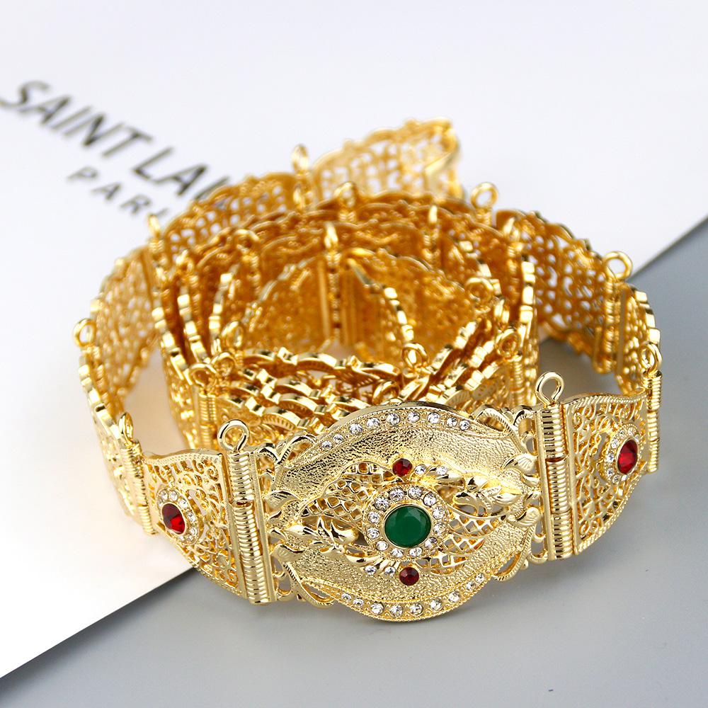 Gold Color Crystal Thin Belt For Women Waist Chain Adjustable Length Ethnic Bride Wedding Jewelry