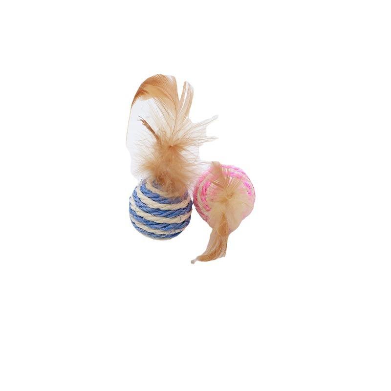 Cat Toys, Sisal Balls with Feathers, Durable Cat Bite, Rustling Teeth, Cat Teasing Balls, Cat Scratch Balls, Pet Supplies