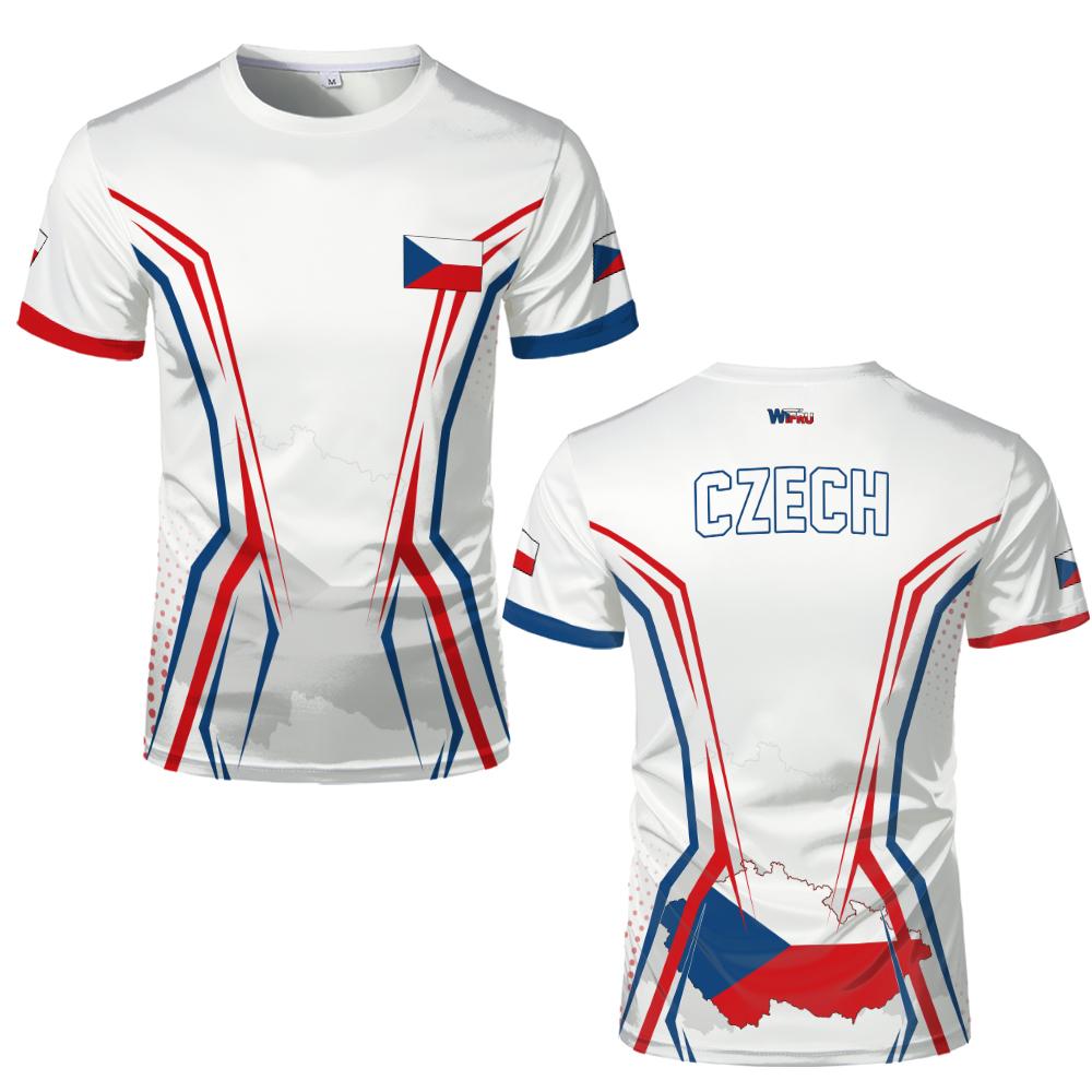 Czech Republic Flag T-Shirt Czech Republic National Emblem Graphic Tee Women's Outdoor Sports Breathable Football Jersey