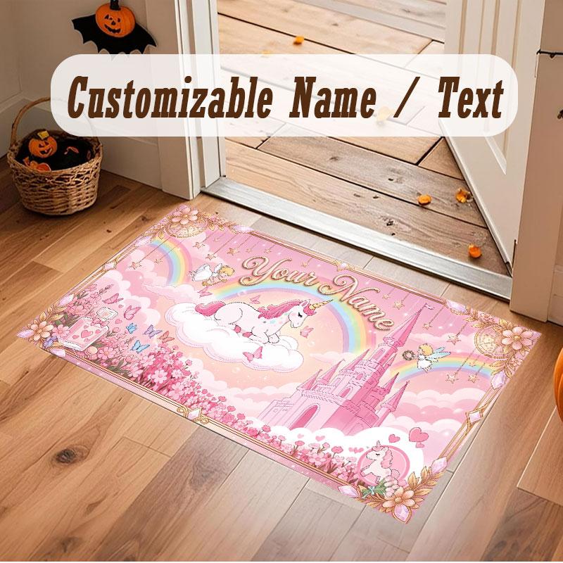 Mountain Landscape Theme Crystal Velvet Floor Rug Personalized Custom Name Text Warm Carpet Home Decoration