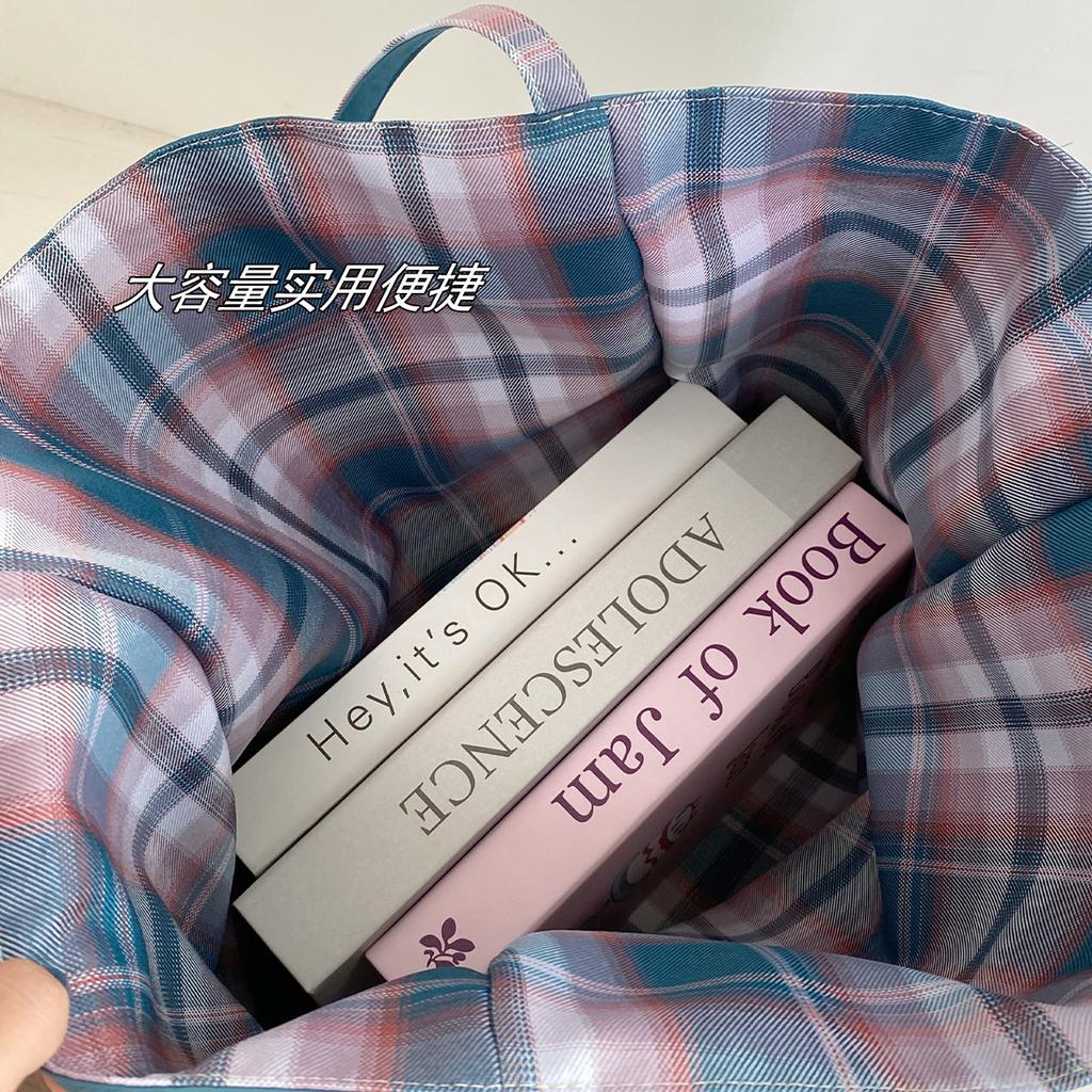 Contrast Color Women's Plaid Shoulder Bags Double Sided Large Capacity Female Shopping Bag Cartoon Dog Casual Tote Handbags
