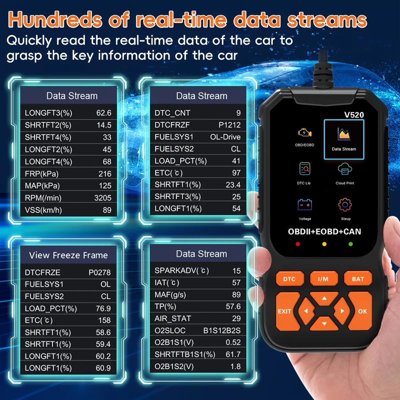 Многоязычный автомобильный OBD2 сканер-читатель кодов, профессиональный диагностический инструмент V520, детектор неисправностей OBD2 в реальном времени