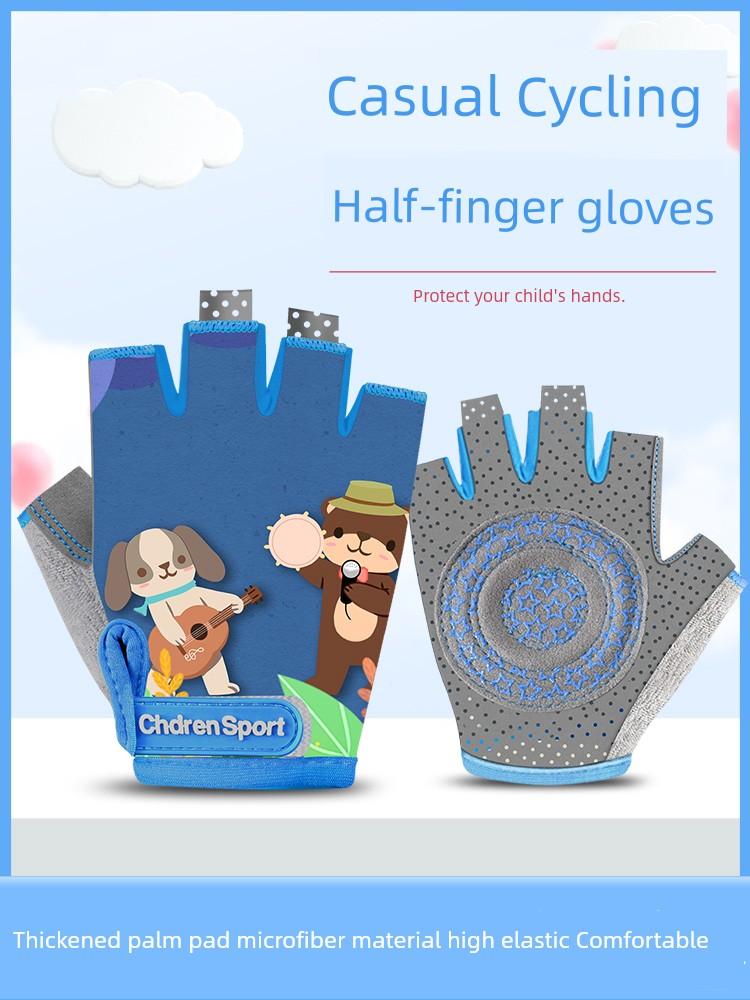 Kids Bicycle Cycling Gloves Half Finger Thin Breathable, Non-Slip, Wear-Resistant Balance Car Rock Climbing Skateboards Gloves for Men