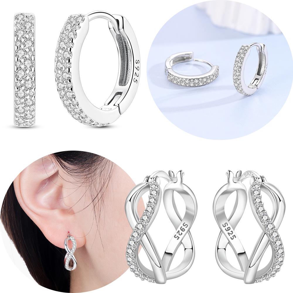 Infinity Symbol Woman's Earring Authentic Original Copper Metal Shining Zircon Earring Geometric Heart Earring High Quality Fine Jewelry Women