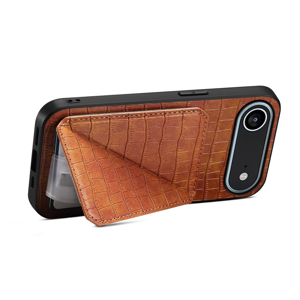 Для iPhone 17 Air Чехол с держателем для карт Кожа+ПК+ТПУ Текстурированная под крокодила задняя крышка
