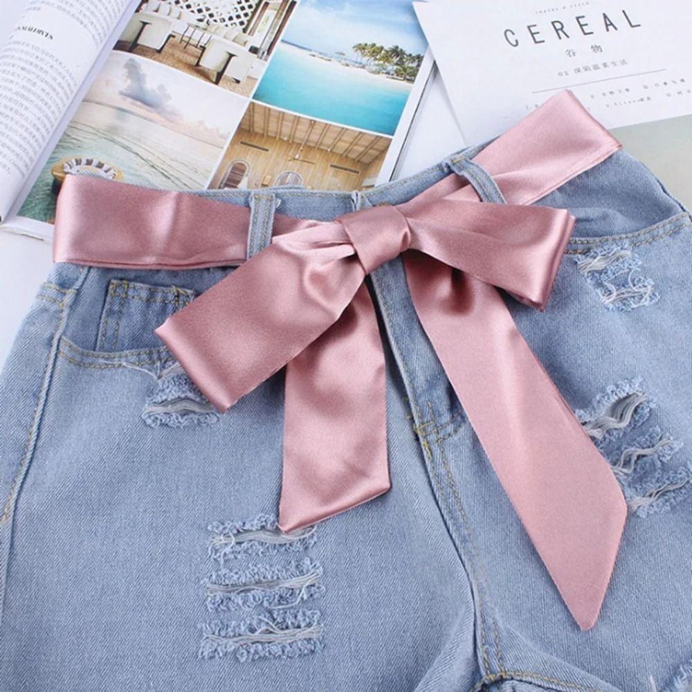 Waistbands Silk Scarf Solid Color Ribbon Knot Rope Fashion Long Scarf Ladies