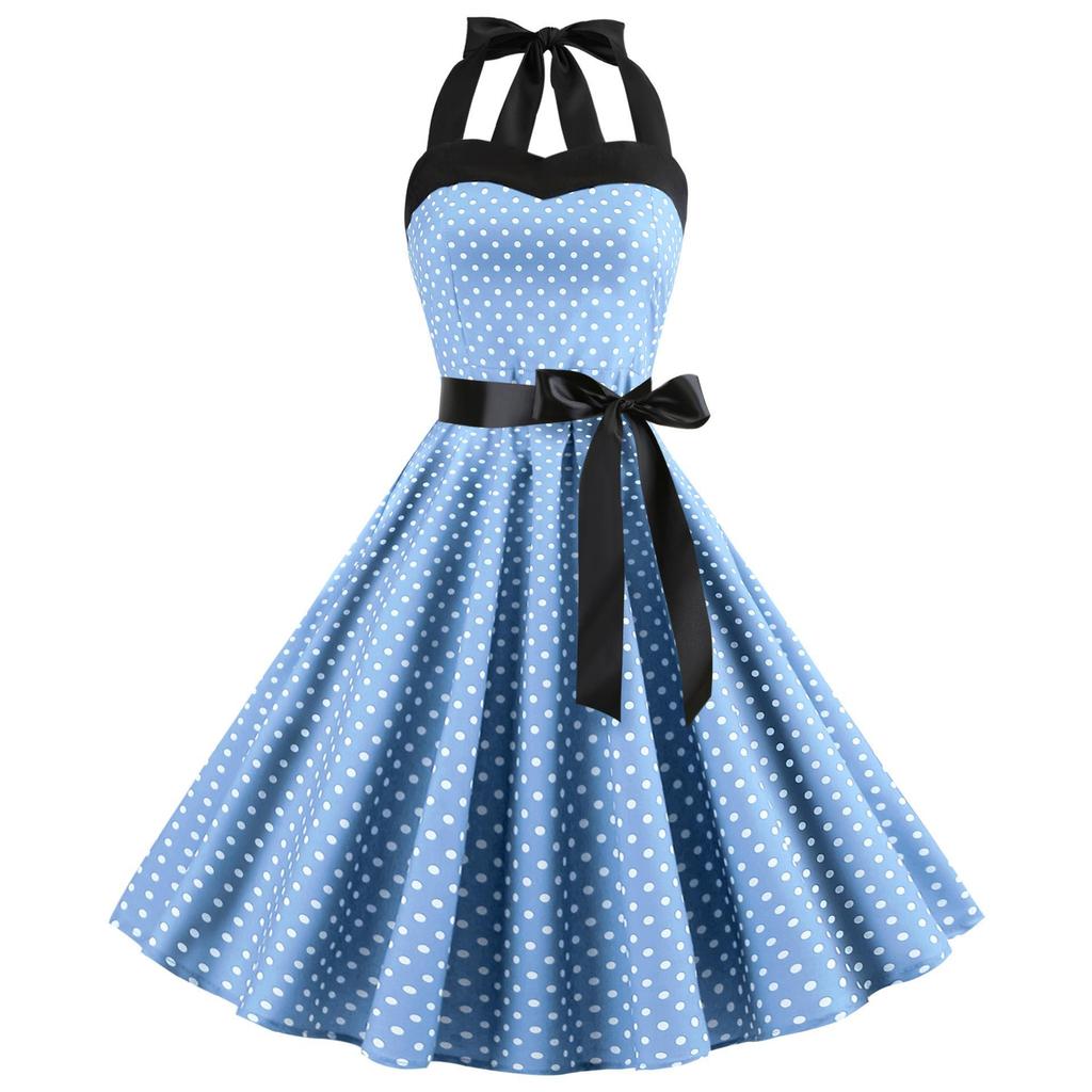 European & American Polka Dot Halter Dress: Retro Tube Top, Slim Waist, Big Swing Skirt