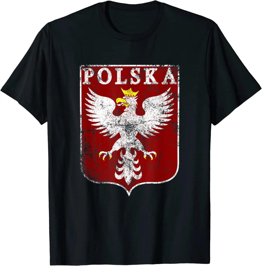 Винтажная футболка с гербом Польского Орла Polska Poland 100% Хлопок Круглый вырез Летняя с коротким рукавом Повседневная Унисекс Размер S3XL