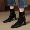 Krazing Pot Флок Кожа Коровы Квадратный Носок Толстый Каблук Ботинки Челси Размер 42 Красотка Женские Современная Мода Девушка Ботильоны