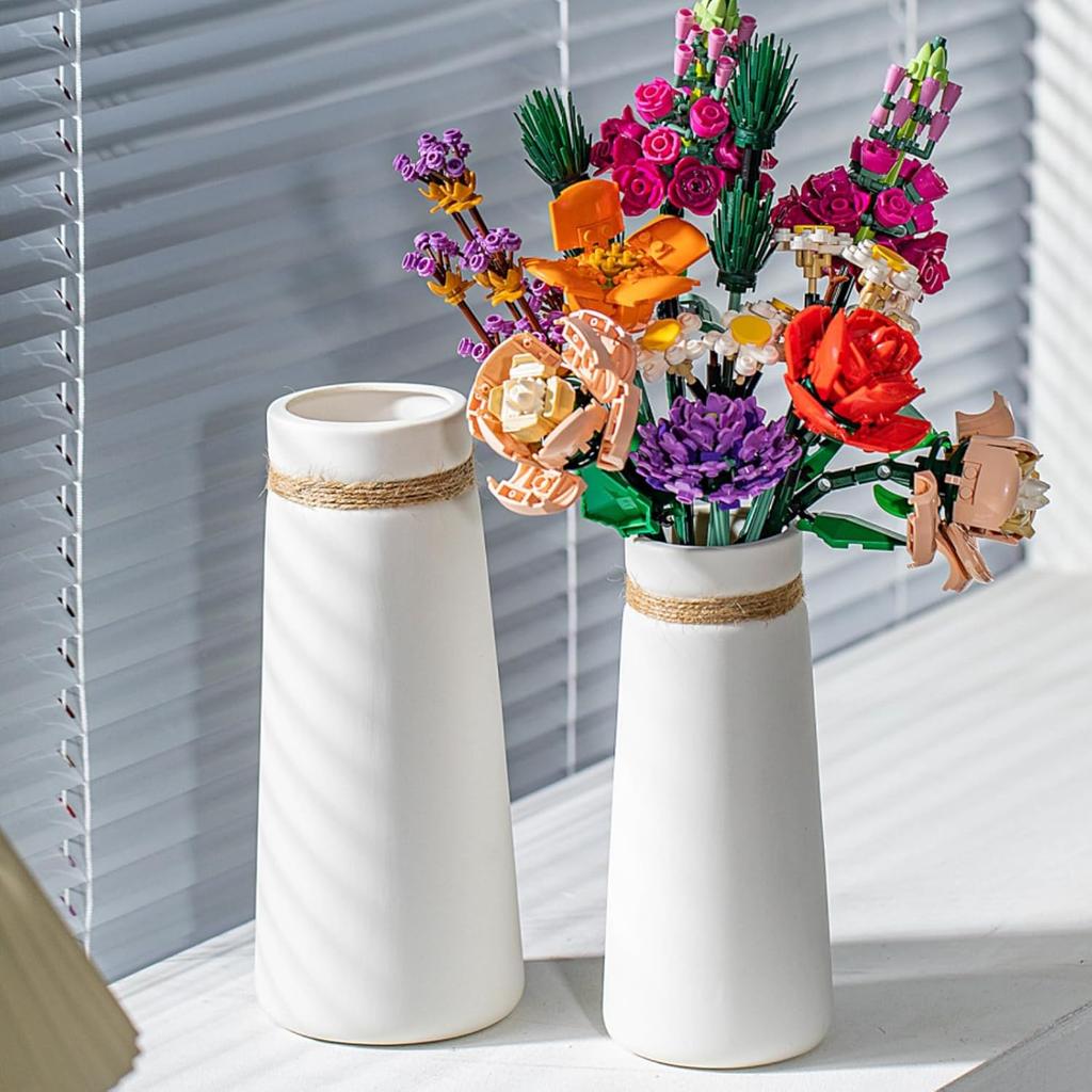 Белая керамическая цилиндрическая ваза, декоративная ваза в стиле скандинавского модерна в стиле бохо, керамические эстетические вазы для домашнего декора, вазы для цветов Lego, пампасная трава