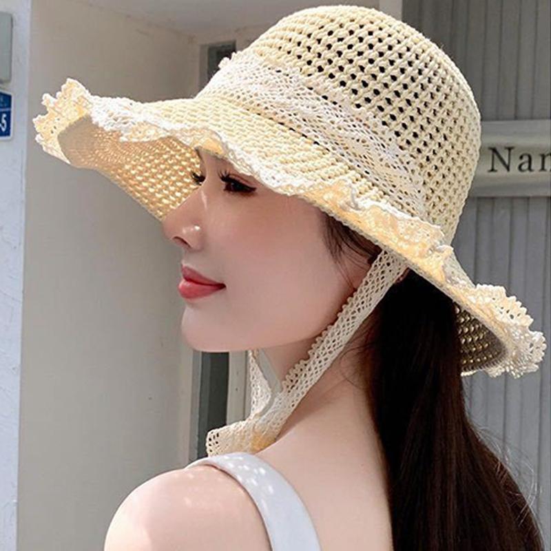 Соломенная шляпа женская кружевная шляпа рыбака с ремешком из кружева защита от солнца полая дышащая шляпа от солнца дорожная шляпа от солнца на море