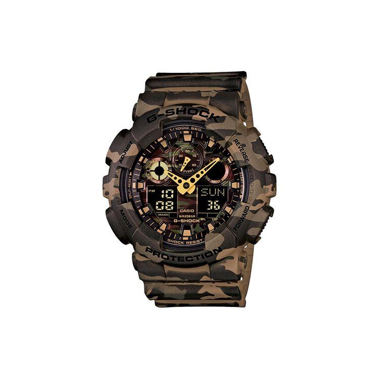 Casio G-Shock Серия для молодежи Камуфляж 'Джунгли' Ударопрочные Водонепроницаемые Спортивные Кварцевый механизм Ремешок из смолы Мужские часы Кофейный GA-100CM-5A