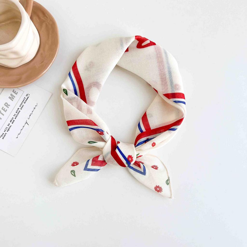 [18 cotton and linen] Korean version ins simple and cute polka dot small square scarf spring and summer new fashionable versatile multi-purpose scarf