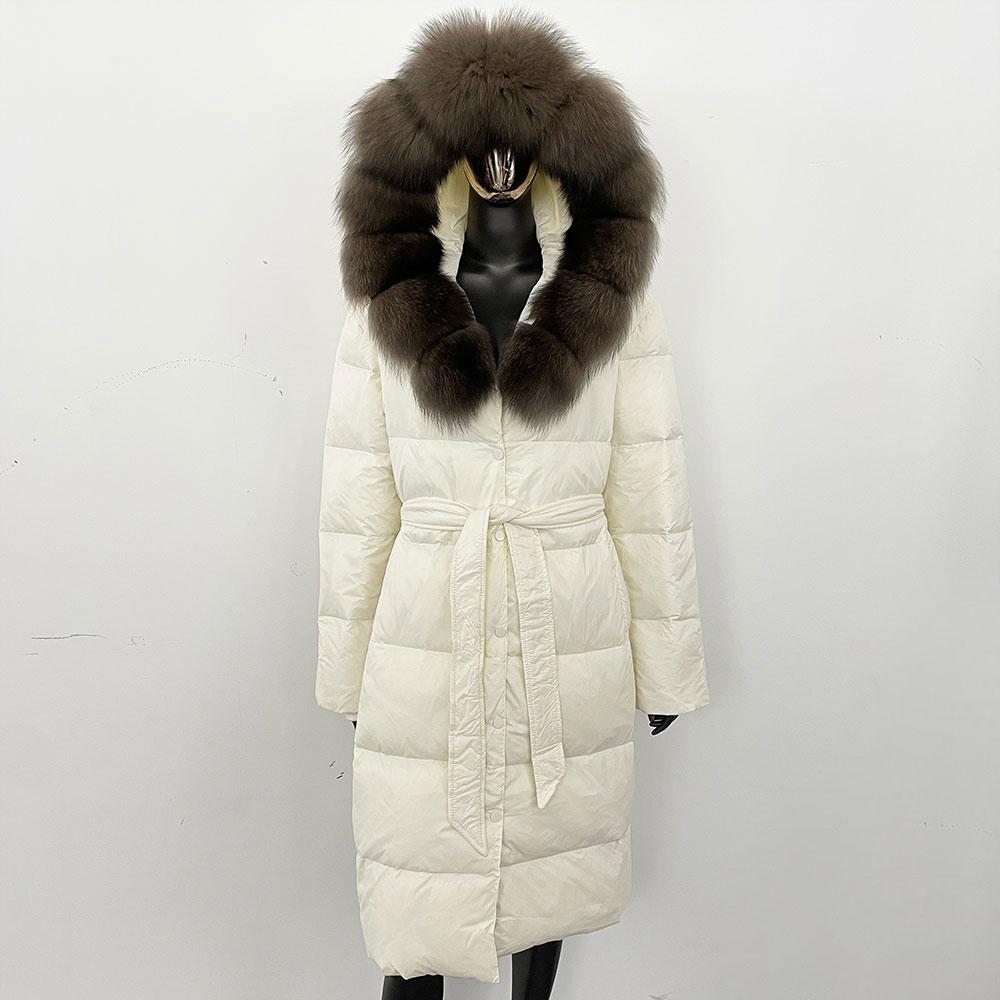 OFTBUY Зимнее женское пальто с воротником из натурального меха лисы, куртка с капюшоном, толстая теплая осенняя шапка, съемная, удлиненная, белая утиная пуховая верхняя одежда