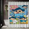 Шин-чан и Розовый Крокодил Игрушка Мультфильм 2D Печать Водонепроницаемая Шторка для Ванной, Минималистичный Белый с Цветными Звездами