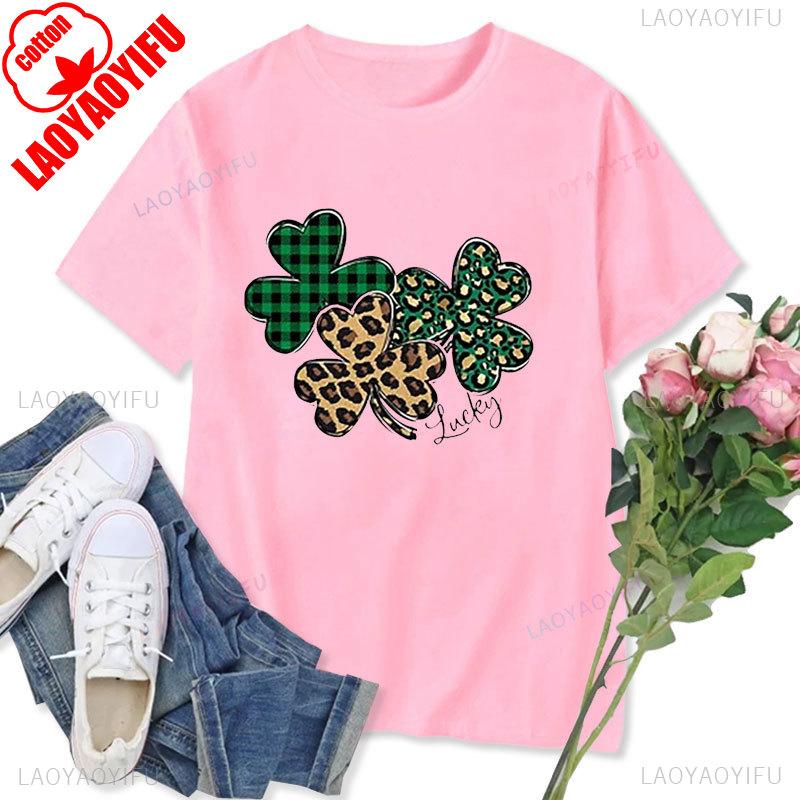Womens Tshirt St Patricks Day Graphic Tops Funny Short Sleeve Shamrock Shirts Cute St Pattys Printed Tee Unisex Cotton Camisetas