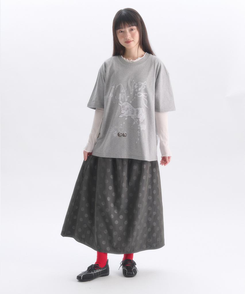 M Blur Dot Skirt Flare Maxi Long Skirt Ask401 (Dark Gray)