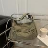 Solid Color Nylon Shoulder Bag Pleated Hobo Bag Cute Bow Crossbody Bag  Women