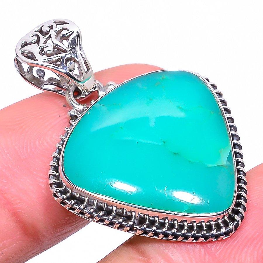 Natural Chrysoprase Gemstone 925 Solid Sterling Silver Gift Pendant 1.50" N3V46