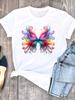 (Азиатский размер) Женская повседневная футболка с коротким рукавом в стиле акварельной бабочки, модные женские графические футболки с принтом, футболка, верхняя одежда
