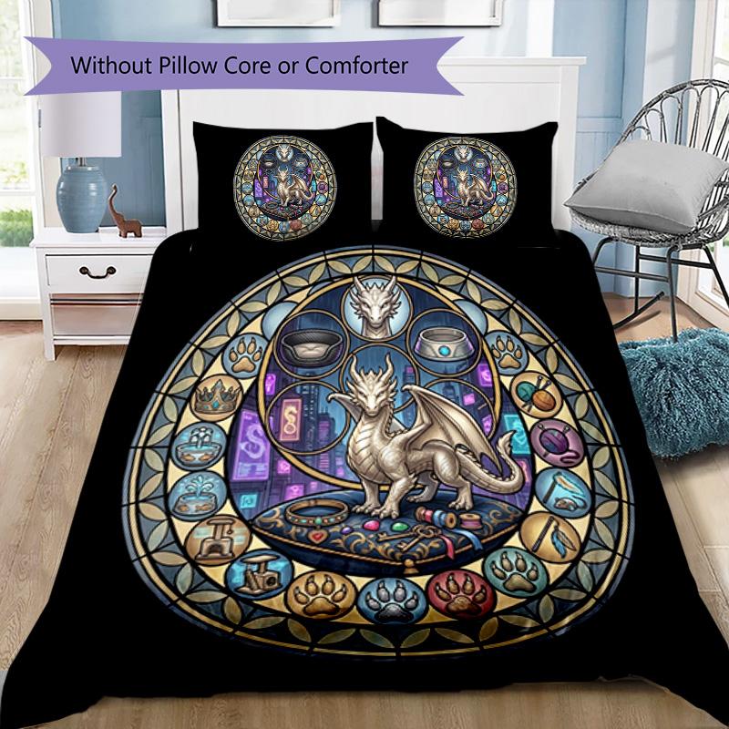 Dragon Symbols Circle Pattern Bedding,Quilt Set Quilt Cover Pillowcase Home Birthday Gift (1 * duvet cover + 2 * pillowcase, without core)