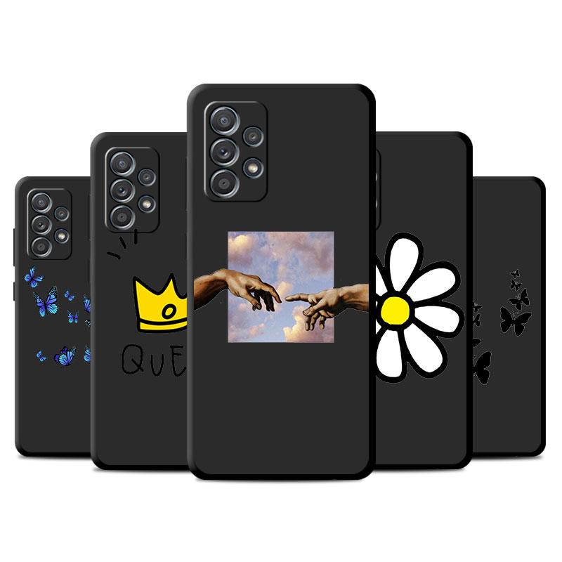 Чехол с изображением цветов и сердца для Samsung Galaxy A52 A12 A32 A51 A21s A71 A13 A53 A22 A31 A72 A03 A02s A41, черный чехол для телефона