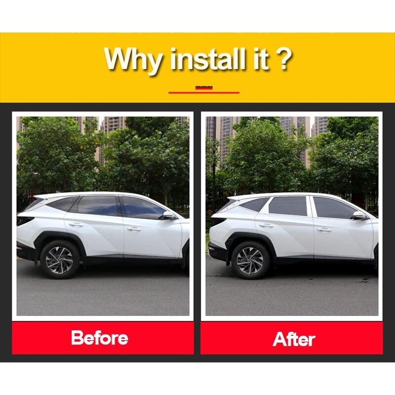 For Hyundai Tucson NX4 2022 2023 Hybrid N Line Car Window Pillar Posts Cover Column Trim Strip Sticker Exterior Accessories