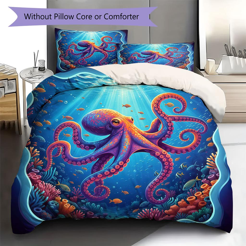 UnderwaterWorld Pattern Bedding Quilt Set Quilt Cover Pillowcase Home Decoration Birthday Gift (1 * duvet cover + 2 * pillowcase, without core)