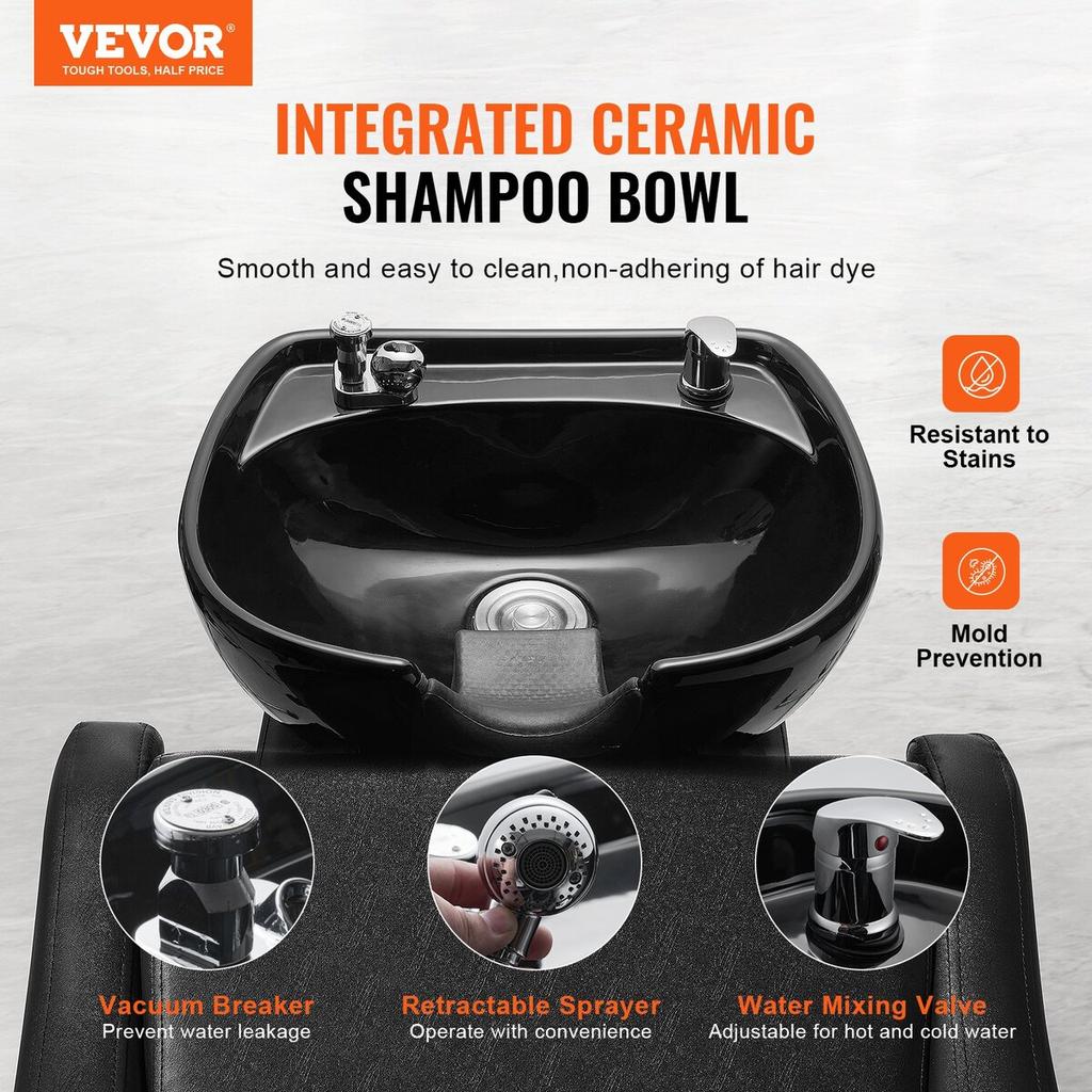 Shampoo Backwash Chair Salon & Spa Hair Washing Station with Wide Footrest