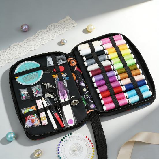 114 шт./набор Портативный швейный набор с чехлом Разноцветные нитки Иголка Ножницы портновские Рулетка Профессиональный Начинающий Дом Путешествия Аварийное шитье