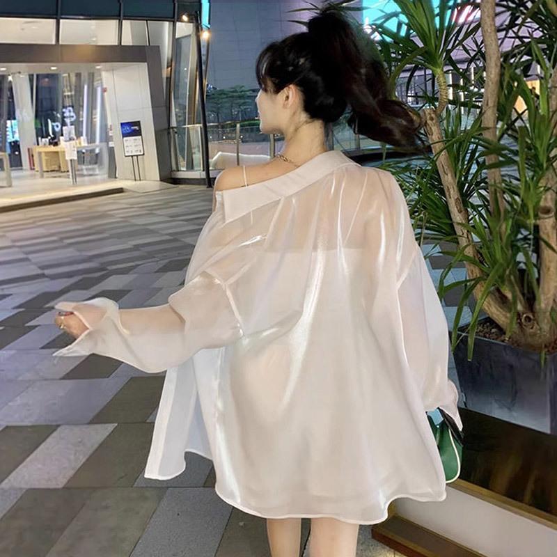 Французская Мода Перламутровая Пряжа Женский Летний Кардиган с Длинным Рукавом из Ледяного Шелка